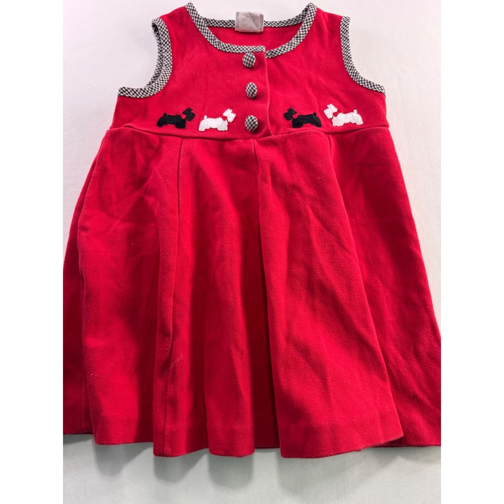 Florence Eiseman Dress Baby T4 Red Velvet Scottie Dog Holiday Houndstooth Top